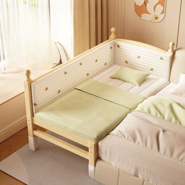 "Natural Color Modish Natural Wood Standard Children Bed with Coir Mattress & Guardrail for Gender Neutral"