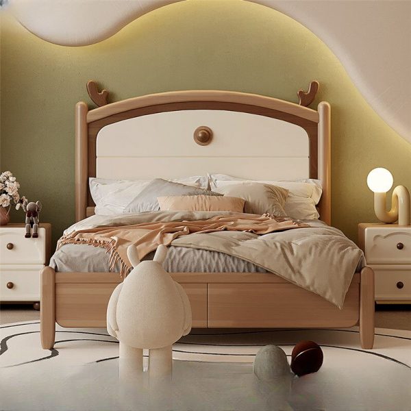 "Sepia Modish Lumber Standard Children Bed with Headboard, Coir Mattress for Gender Neutral"