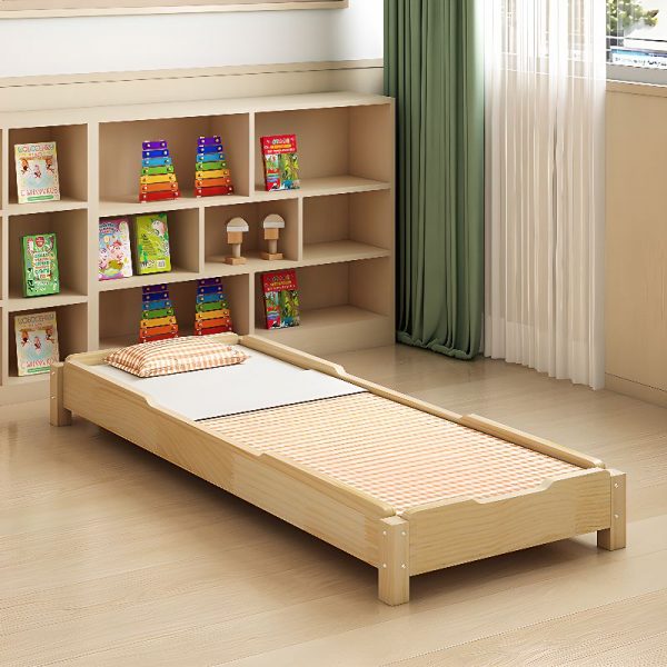 "Natural Color Contemporary Wood Standard Children Bed for Gender Neutral with Guardrail"