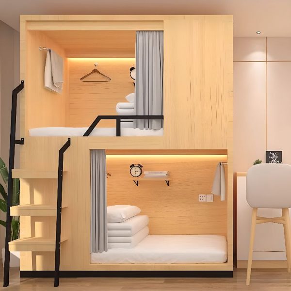 "Simplistic Lumber Bunk Children's Bed with Distressed Finish, Underbed Storage, and Built-In Ladder for Gender Neutral"