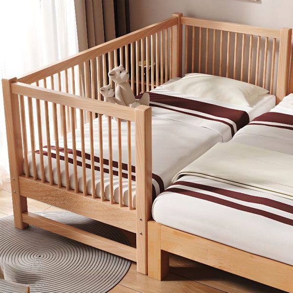 "Modish Unfinished Color Lumber Panel Gender Neutral Standard Children Bed with Guardrail, Coir"