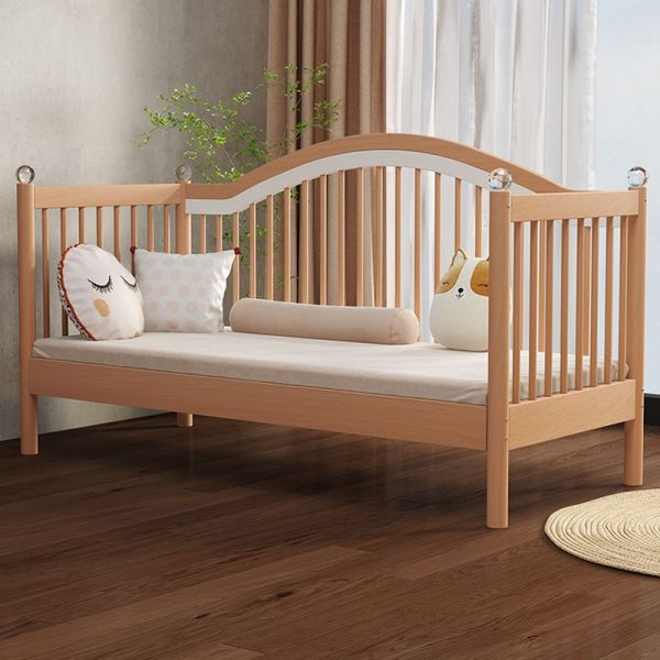 "Natural Finish Minimalist Natural Wood Standard Children Bed with Coir Mattress, Guardrail for Gender Neutral"