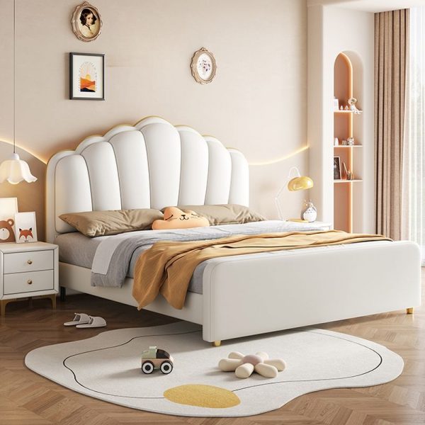 "Chalk Contemporary Wood Lift Up Storage Children Bed with Artificial Leather, Headboard & Coir Mattress"