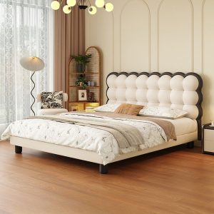 "Chalk Modish Pine Wood Standard Children Bed with Genuine Leather Headboard & Coir Mattress for Gender Neutral"