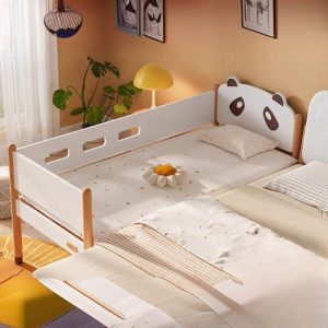 "Natural Finish Minimalist Lumber Standard Children Bed with Animal Theme & Guardrail, Gender Neutral"