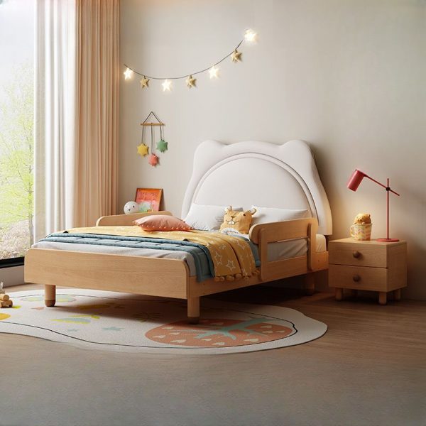 "Contemporary Wood Standard Children Bed with Artificial Leather and Gender Neutral Headboard"