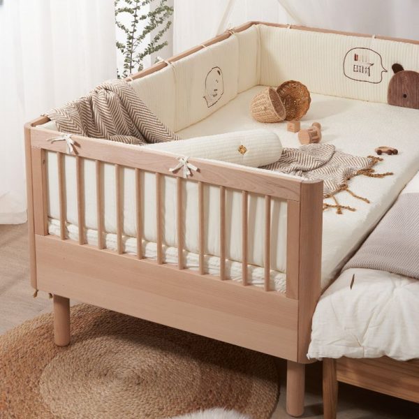 "Natural Color Art Deco Natural Wood Standard Children Bed for Gender Neutral with Guardrail"